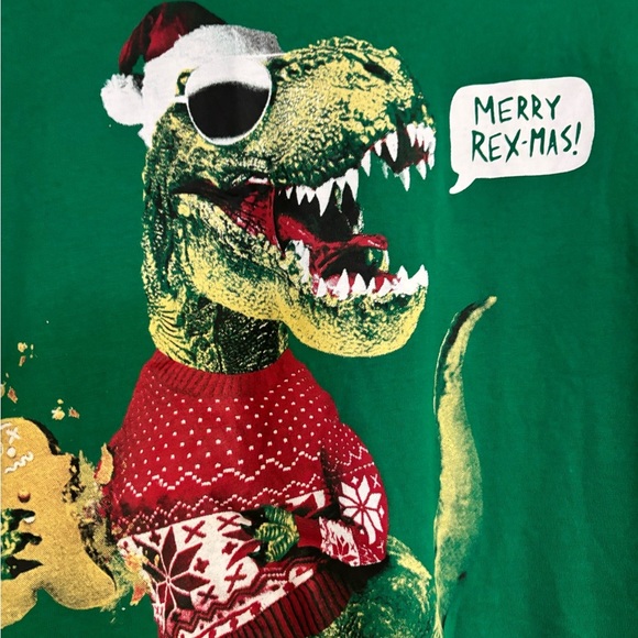 The Children's Place Boys Shirt XXL Christmas Dinosaur Green Long Sleeve - Picture 4 of 6